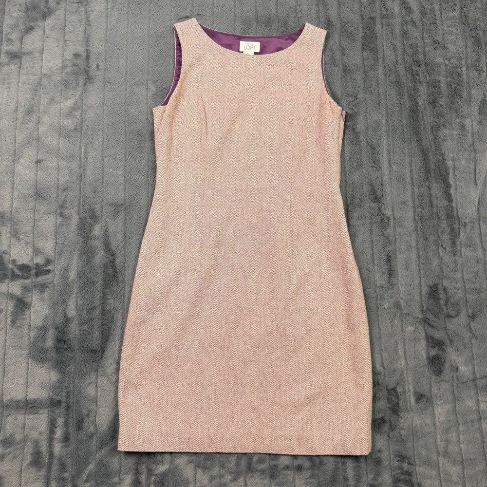 Ann Taylor Loft Purple Herringbone Silk Wool Blend Shift Dress Womens 6P Petite